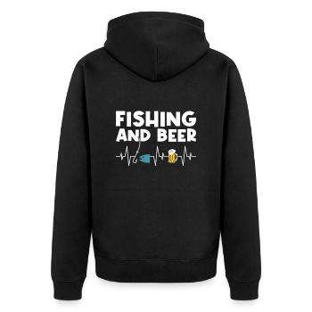 Angeln und Bier Herzschlag - Unisex Premium Bio Zip Hoodie - Schwarz - Hinten - Nico (187cm)