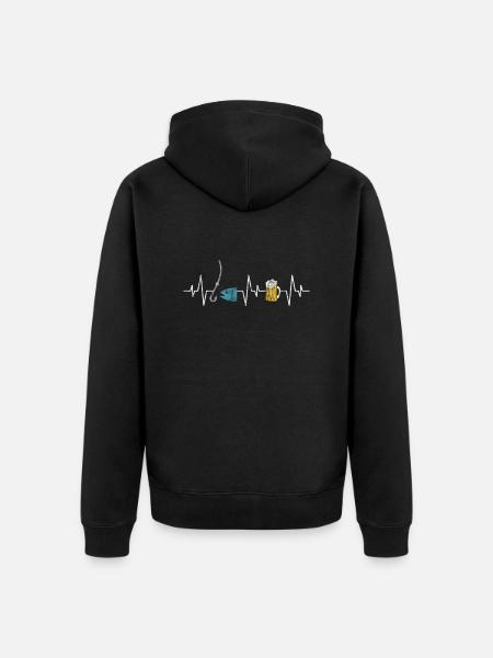Fishing and beer heartbeat - Unisex Premium Organic Zip Hoodie - black