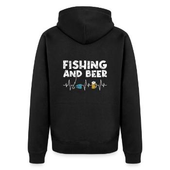 Angeln und Bier Herzschlag - Unisex Premium Bio Zip Hoodie - Schwarz - Hinten - Nico (187cm)