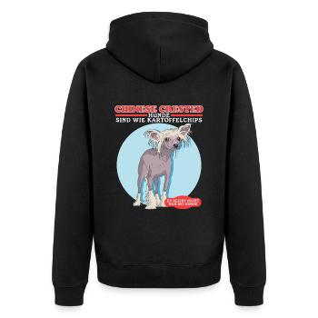 Chinese Crested Chinesischer Schopfhund Geschenk - Unisex Premium Bio Zip Hoodie - Schwarz - Hinten - Nico (187cm)