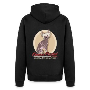 Chinese Crested Chinesische Schopfhunde Geschenk - Unisex Premium Bio Zip Hoodie - Schwarz - Hinten - Nico (187cm)
