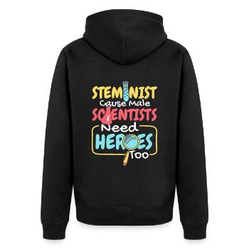 Denn auch männliche Wissenschaftler brauchen Helden MINT - Unisex Premium Bio Zip Hoodie - Schwarz - Hinten - Nico (187cm)