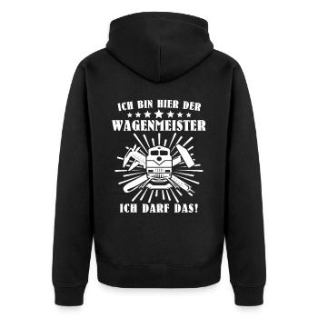 Wagenmeister Eisenbahn - Unisex Premium Bio Zip Hoodie - Schwarz - Hinten - Nico (187cm)