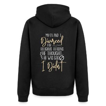 Bonne fête de divorce Mon ex et moi - Veste à capuche bio Premium Unisexe - noir - Dos - Nico (187cm)