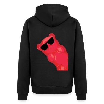 Gummibärchen mit Sonnenbrille - Unisex Premium Bio Zip Hoodie - Schwarz - Hinten - Nico (187cm)