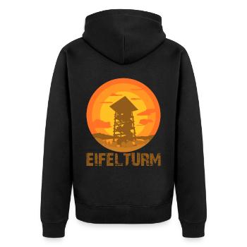 Eifel Wandern Aussichtsturm Eifler - Unisex Premium Bio Zip Hoodie - Schwarz - Hinten - Nico (187cm)