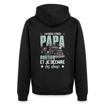 J'Ai Deux Titres Papa Et Routier - Veste à capuche bio Premium Unisexe - noir - Dos - Nico (187cm)