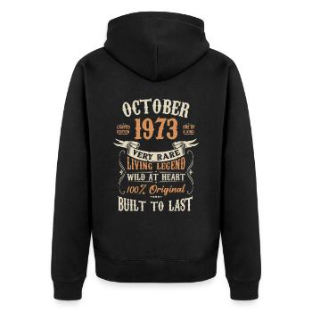 Octobre 1973 Cadeau d’anniversaire - Veste à capuche bio Premium Unisexe - noir - Dos - Nico (187cm)