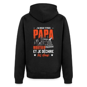 Papa Et Routier Cadeau Poids Lourd - Veste à capuche bio Premium Unisexe - noir - Dos - Nico (187cm)