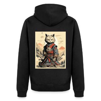 Japanese Cat Warrior - Unisex Premium Bio Zip Hoodie - Schwarz - Hinten - Nico (187cm)