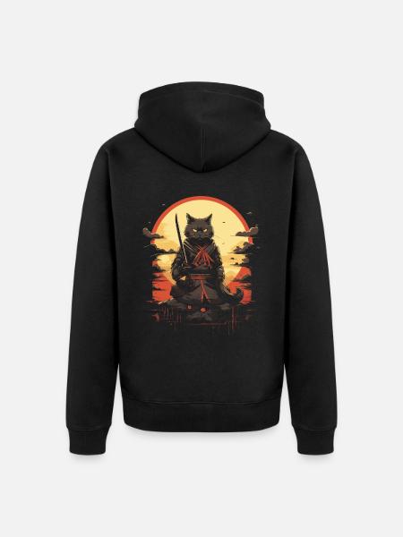 Japanese Cat Warrior - Unisex Premium Organic Zip Hoodie - black