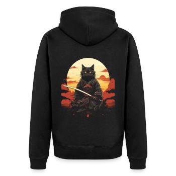 Ninja Cat Samurai Sword | Meow Warrior - Unisex Premium Bio Zip Hoodie - Schwarz - Hinten - Nico (187cm)