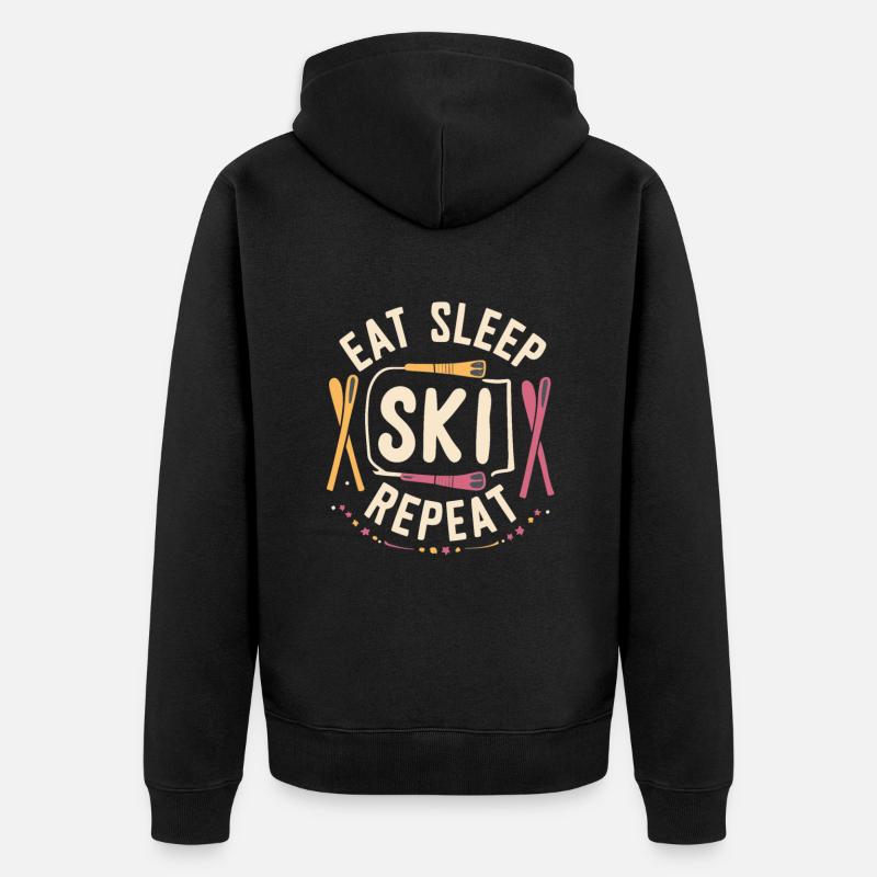 Eat Sleep Ski Repeat - Unisex Premium Bio Zip Hoodie - Schwarz