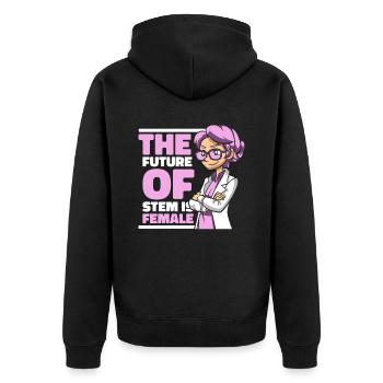 Die Zukunft der MINT-Fächer liegt darin, Frauen zu stärken - Unisex Premium Bio Zip Hoodie - Schwarz - Hinten - Nico (187cm)