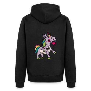 Zombiecorn Zombie Einhorn Einhorn Halloween - Unisex Premium Bio Zip Hoodie - Schwarz - Hinten - Nico (187cm)
