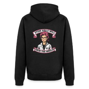 MINT-Mädchen retten die Welt MINT-Wissenschaftlerin - Unisex Premium Bio Zip Hoodie - Schwarz - Hinten - Nico (187cm)
