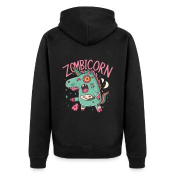 Zombiecorn Zombie Einhorn Einhorn Halloween - Unisex Premium Bio Zip Hoodie - Schwarz - Hinten - Nico (187cm)