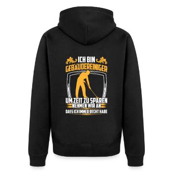 Gebäudereiniger hat immer Recht Reinigungskraft - Unisex Premium Bio Zip Hoodie - Schwarz - Hinten - Nico (187cm)