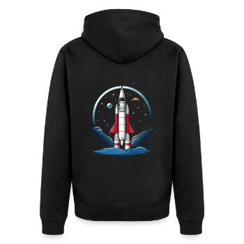 Vintage Raketen Weltraum Logo Space Rocket - Unisex Premium Organic Zip Hoodie - black - Back - Nico (187cm)