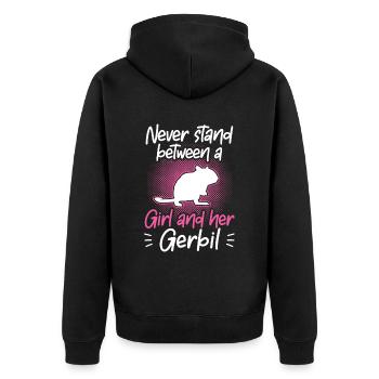 Fille et son rongeur gerbille Gerbille - Veste à capuche bio Premium Unisexe - noir - Dos - Nico (187cm)
