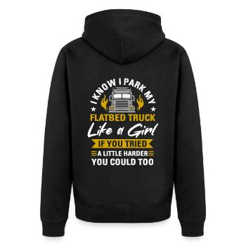LKW Flachbettmaschine Frachtfahrzeug - Unisex Premium Bio Zip Hoodie - Schwarz - Hinten - Nico (187cm)