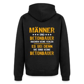 Betonbauer Spruch - Unisex Premium Bio Zip Hoodie - Schwarz - Hinten - Nico (187cm)