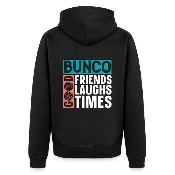 Bunco Good Friends Good Laughs Good Party Game - Unisex Premium Bio Zip Hoodie - Schwarz - Hinten - Nico (187cm)