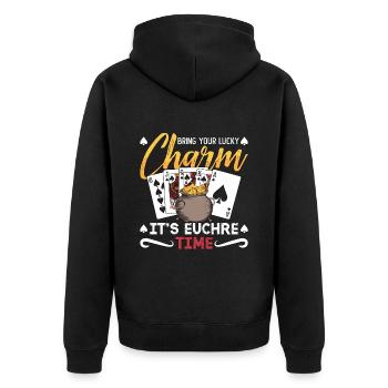 Euchre Bring Your Lucky Charm It's Board Game - Unisex Premium Organic Zip Hoodie - black - Back - Nico (187cm)