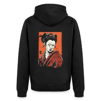 Unfreundliche Japanische Geisha - Unisex Premium Bio Zip Hoodie - Schwarz - Hinten - Nico (187cm)