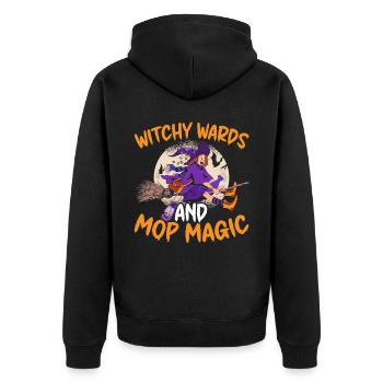 Witch Guardian and Mop Wizard Caretaker Halloween - Unisex Premium Organic Zip Hoodie - black - Back - Nico (187cm)