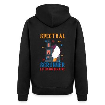 Spectral Scrubber Extraordinaire Caretaker Hello - Unisex Premium Organic Zip Hoodie - black - Back - Nico (187cm)