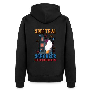 Spectral Scrubber Extraordinaire Caretaker Hello - Unisex Premium Organic Zip Hoodie - black - Back - Nico (187cm)