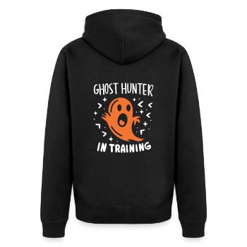 Paranormaler Ermittler Ghost Hunter in Training - Unisex Premium Bio Zip Hoodie - Schwarz - Hinten - Nico (187cm)