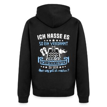 Schwimmmeister - Unisex Premium Bio Zip Hoodie - Schwarz - Hinten - Nico (187cm)
