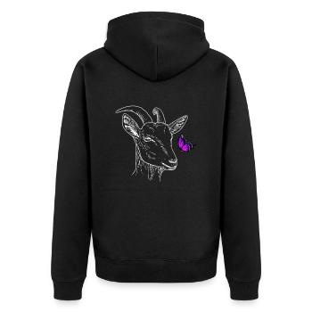 Ziege mit Schmetterling - Unisex Premium Bio Zip Hoodie - Schwarz - Hinten - Nico (187cm)