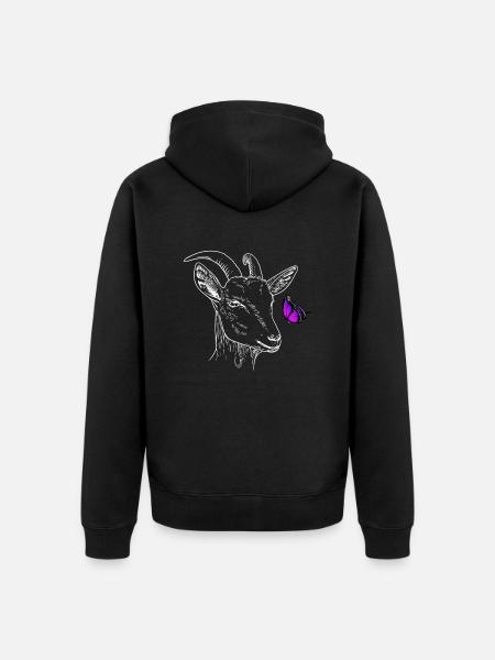 Ziege mit Schmetterling - Unisex Premium Bio Zip Hoodie - Schwarz