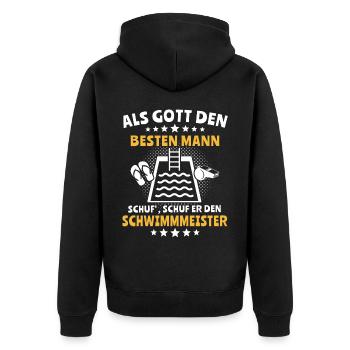 Schwimmmeister - Unisex Premium Bio Zip Hoodie - Schwarz - Hinten - Nico (187cm)