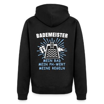 Bademeister - Unisex Premium Bio Zip Hoodie - Schwarz - Hinten - Nico (187cm)