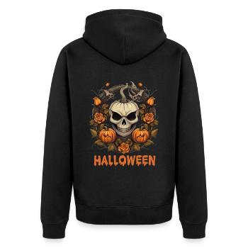 Bad Pumpkin Böser Kürbis Halloween - Unisex Premium Bio Zip Hoodie - Schwarz - Hinten - Nico (187cm)