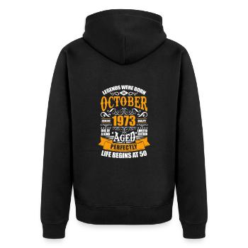 Oktober 1973 50. Geburtstag 50 Jahre Geschenk - Unisex Premium Bio Zip Hoodie - Schwarz - Hinten - Nico (187cm)