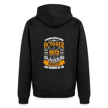 50e anniversaire - Veste à capuche bio Premium Unisexe - noir - Dos - Nico (187cm)