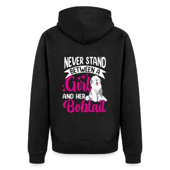 Girl and her Bobtail Old English Sheepdog - Unisex Premium Organic Zip Hoodie - black - Back - Nico (187cm)