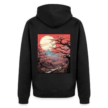 Japanese Cherry Blossom Tree Art Print Sakura - Unisex Premium Organic Zip Hoodie - black - Back - Nico (187cm)