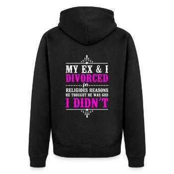Bonne fête de divorce Mon ex et moi - Veste à capuche bio Premium Unisexe - noir - Dos - Nico (187cm)