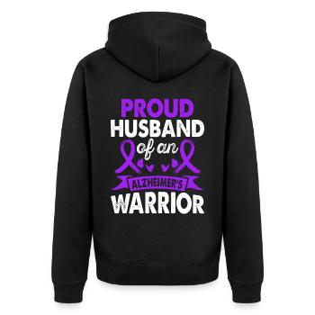 Ehemann Von Alzheimer's Warrior Awareness Month - Unisex Premium Bio Zip Hoodie - Schwarz - Hinten - Nico (187cm)