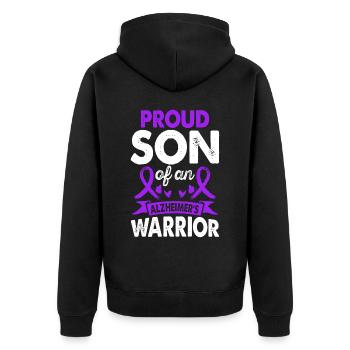 Son of Alzheimer's Warrior Awareness Month Lila - Unisex Premium Organic Zip Hoodie - black - Back - Nico (187cm)