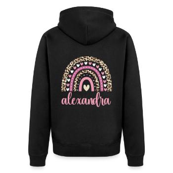 Alexandra Regenbogen Name Geburtstag Alexandra - Unisex Premium Bio Zip Hoodie - Schwarz - Hinten - Nico (187cm)