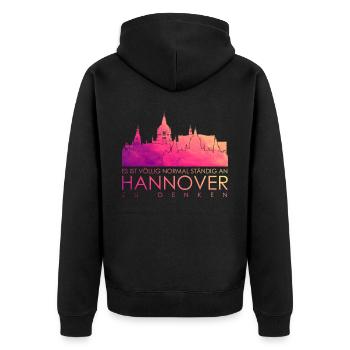 Hannover lustig - Unisex Premium Bio Zip Hoodie - Schwarz - Hinten - Nico (187cm)