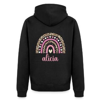 Alicia Regenbogen Name Geburtstag Alicia - Unisex Premium Bio Zip Hoodie - Schwarz - Hinten - Nico (187cm)