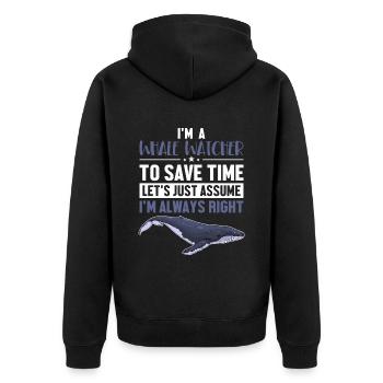 Whale Watcher Let's Assume I'm Right Cetacea - Unisex Premium Organic Zip Hoodie - black - Back - Nico (187cm)